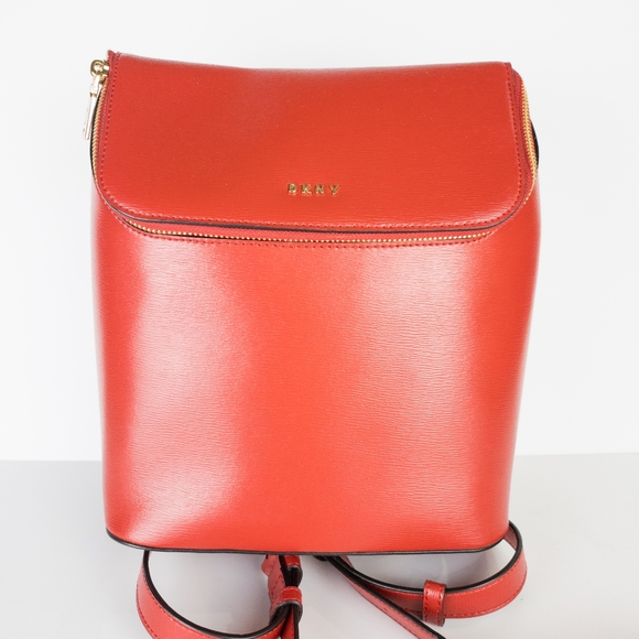 DKNY Bryant Leather Top Zip Backpack -Bright Red - Picture 5 of 7